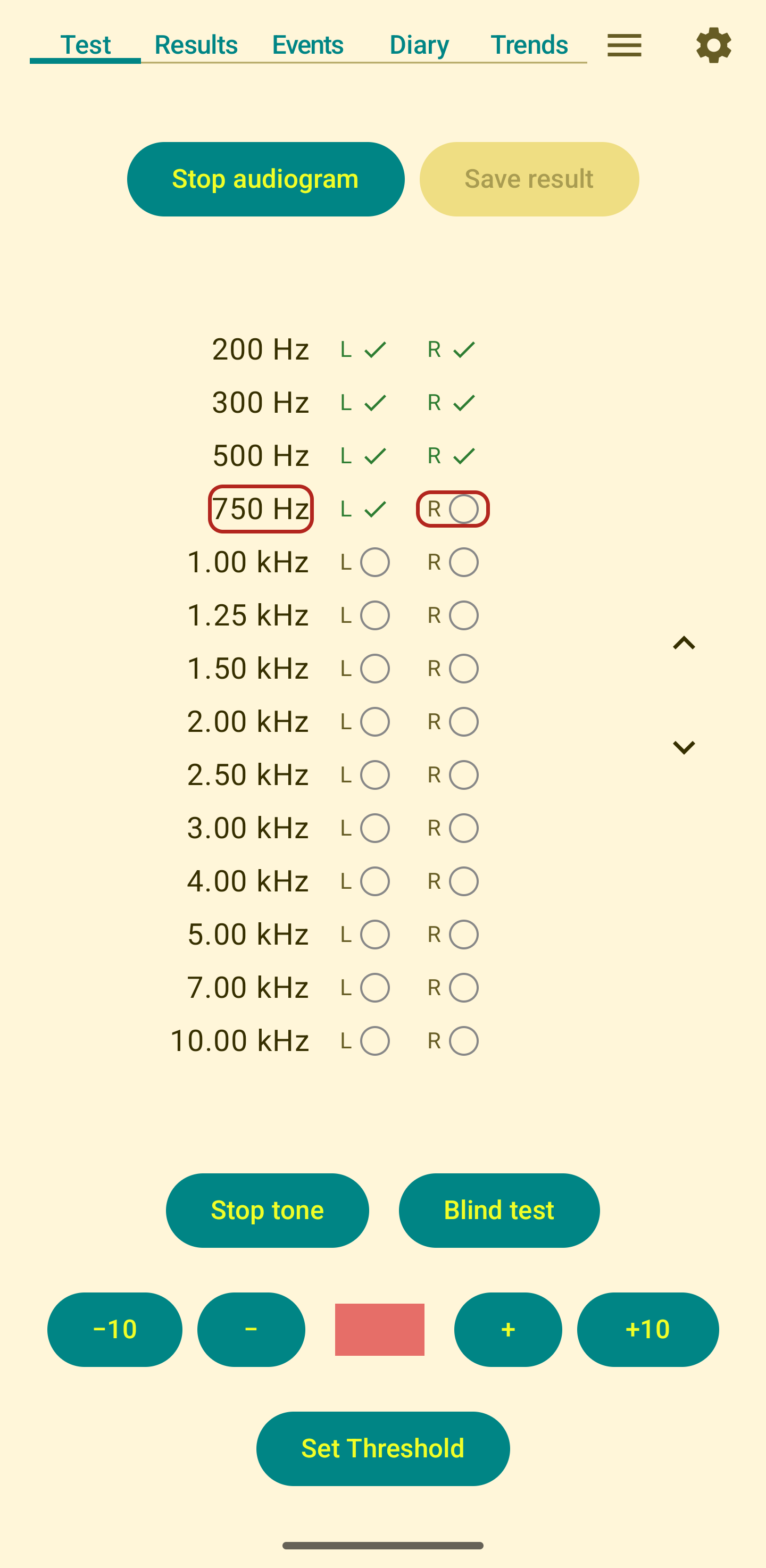 Audiogram in progress